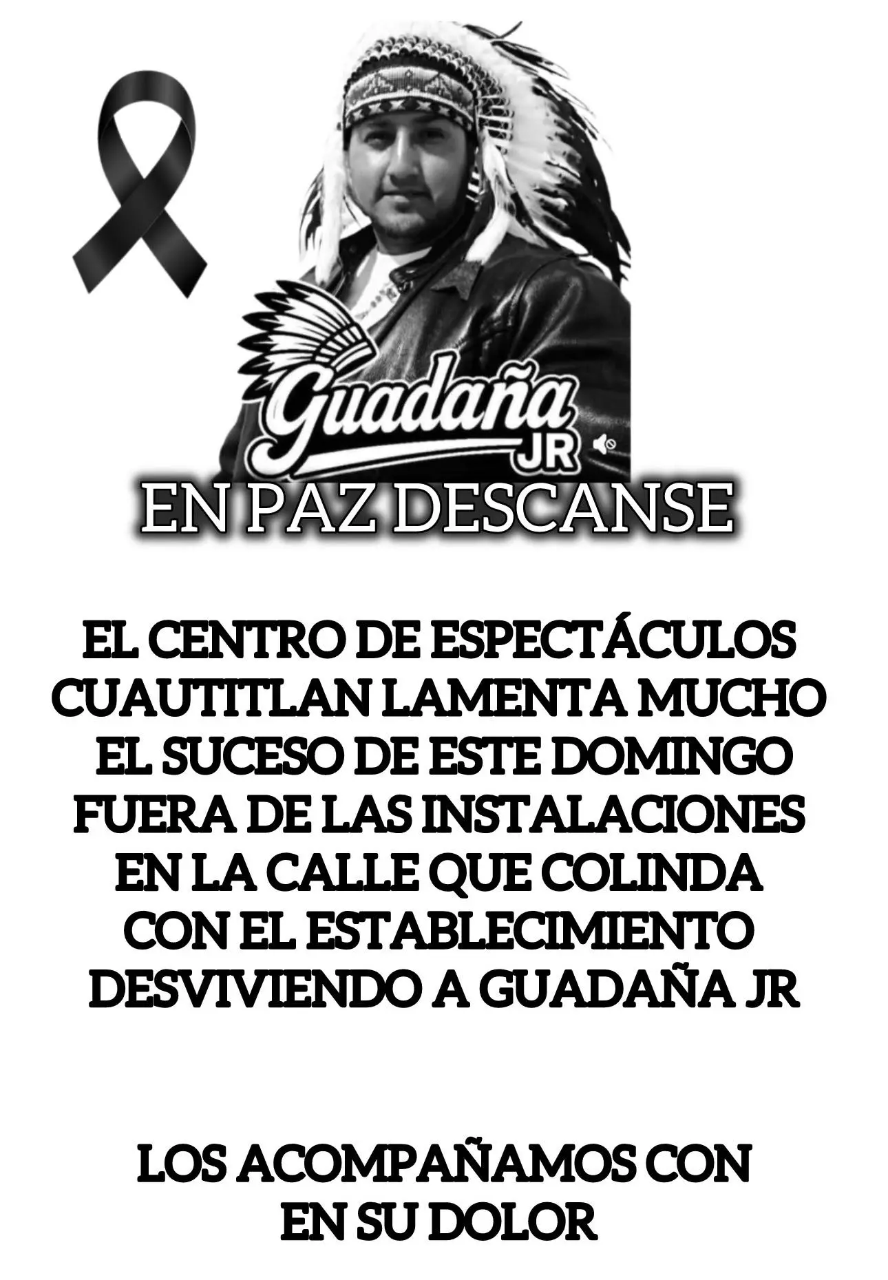 Centro de espectáculos confirma muerte Facebook