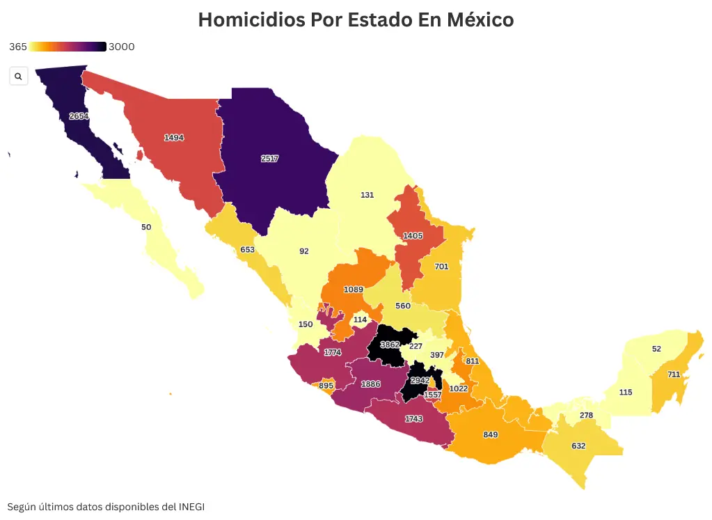 Mapa de homicidios en México. Mauricio Hernández | Quinto Poder.