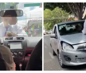 Con pasajera a bordo, chofer arrastra a víctima en el cofre tras choque