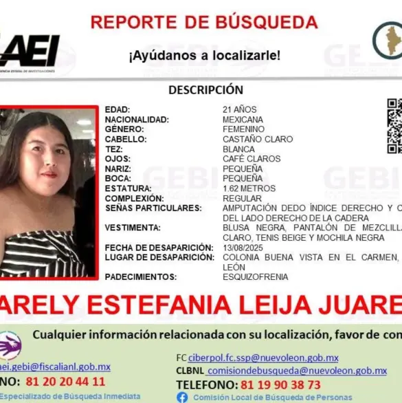 Desaparece joven con esquizofrenia: Fiscalía busca a Yarely Estefanía