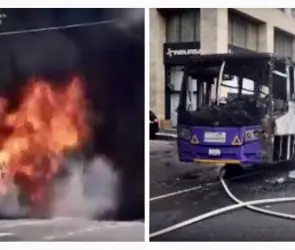 Camión de transporte público se incendia en el Centro Histórico de la CDMX