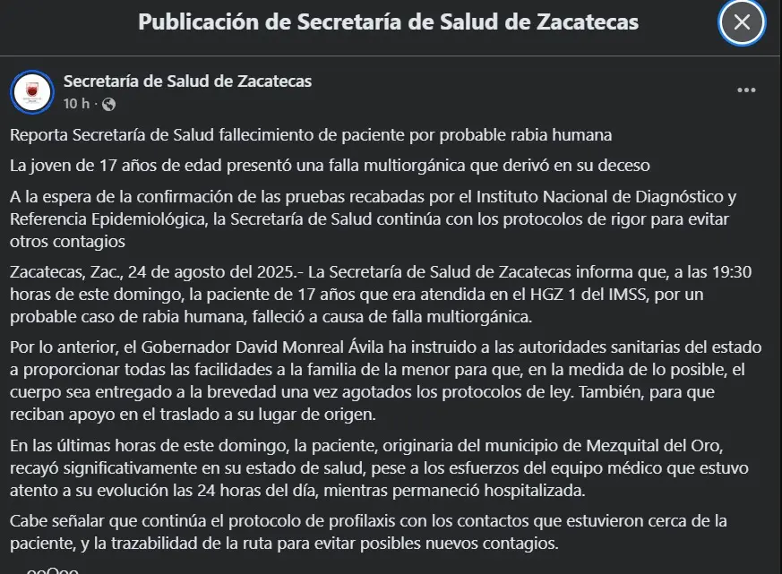 Adolescente muere tras mordida de zorrillo Especial