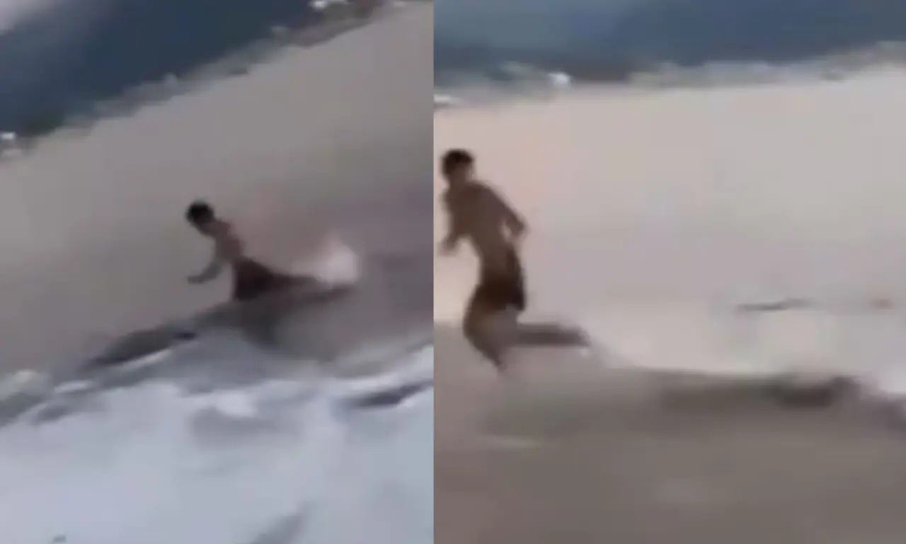  Impactantes imágenes muestran cómo un joven logró esquivar a un cocodrilo. 
