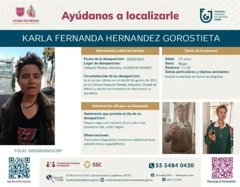 El periodista Carlos Jiménez (C4 en Alerta) informó que la joven se fue acompañada de Luis "N", un hombre que estuvo preso por secuestro. Comisión de Búsqueda de Personas de la CDMX.