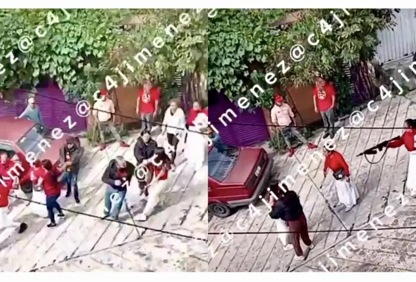 Mujer con bebé en brazos apunta con rifle a vecinos en Naucalpan Mujer con bebé en brazos apunta con rifle a vecinos en Naucalpan