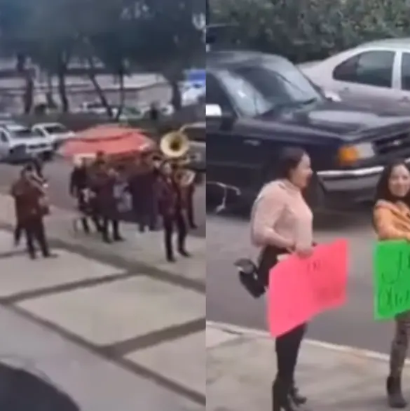 Mujer celebra su divorcio con banda afuera de los juzgados en Toluca 