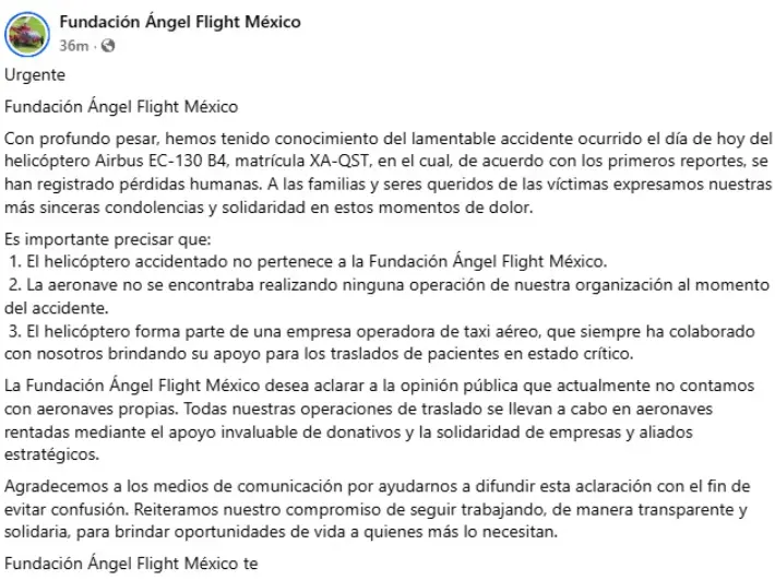Fundación emite comunicado. Especial