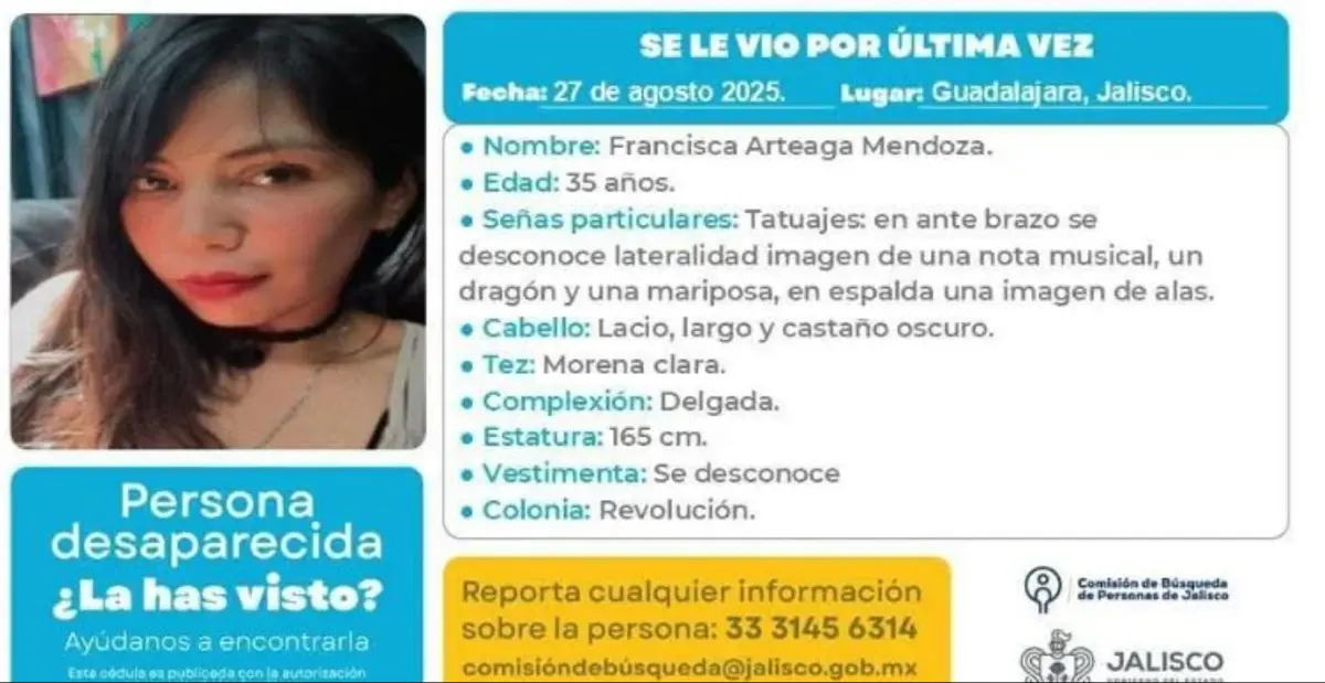 Ficha de búsqueda de Frany Arteaga. Especial