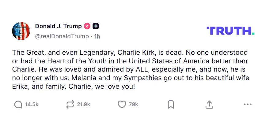 Trump lamenta muerte de Charlie Kirk. Especial