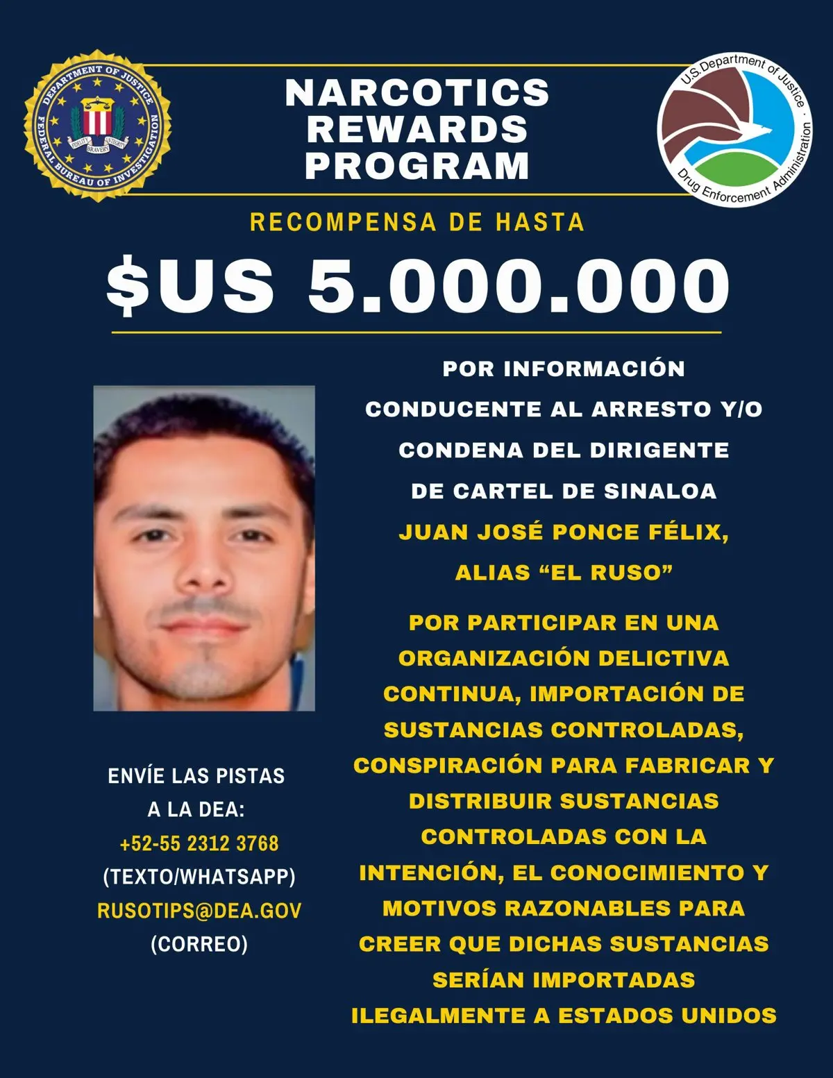 Ofecen recompensa de 5 millones de dólares por El Ruso @StateINL