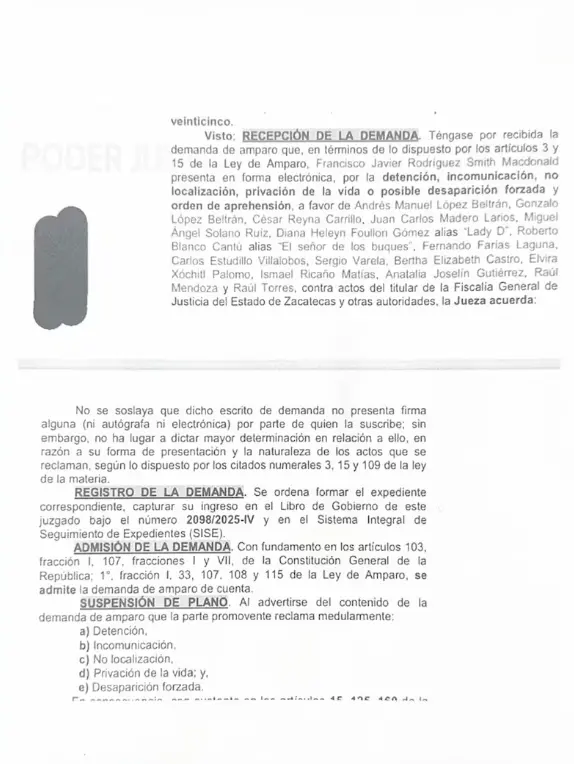 El amparo está presuntamente a su nombre. X.