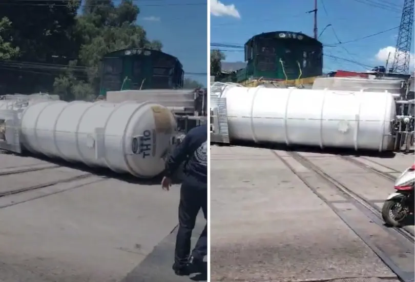 Así quedó la pipa tras el accidente con el tren.