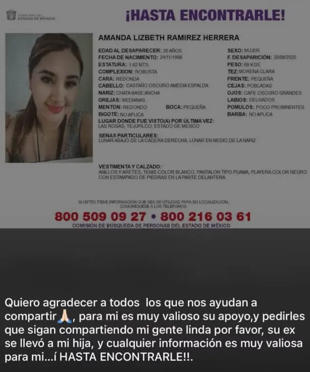 La madre de Amanda compartió que el ex novio de su hija se la había llevado Especial
