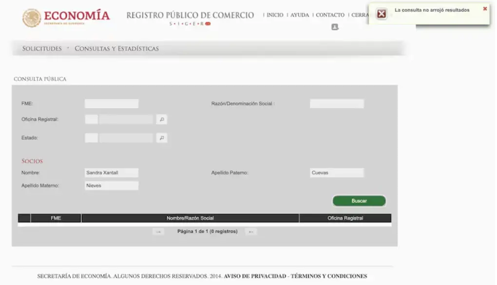 Registro Público de Comercio de la Secretaría de Economía. Especial