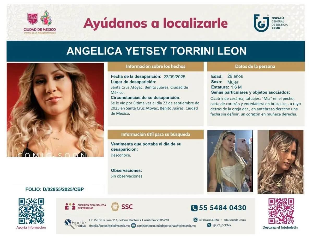 Desaparece Angie Miller, actriz venezolana Fiscalía General de Jusicia CDMX