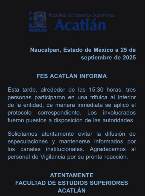 La FES Acatlán se pronunció al respecto. Especial