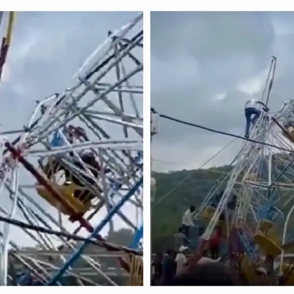 Rueda de la fortuna colapsa y pasajeros quedan colgados | VIDEO