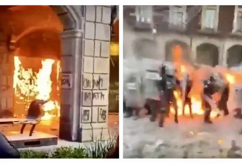 Marcha del 2 de octubre termina en violencia: policías quemados, robo de tiendas y coladeras Marcha del 2 de octubre termina en violencia: policías quemados, robo de tiendas y coladeras