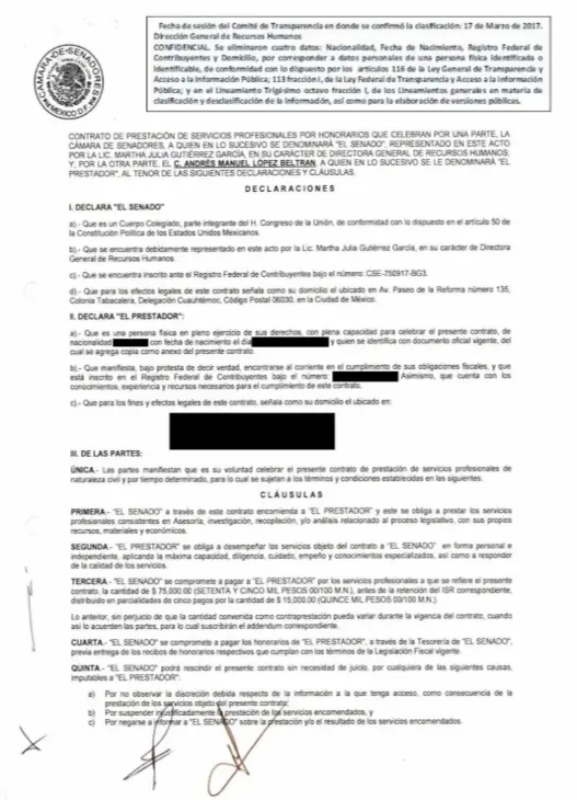 Según la investigación, el segundo hijo de AMLO firmó cuatro contratos con el Senado durante ese periodo por "servicios profesionales". FrojiMX.