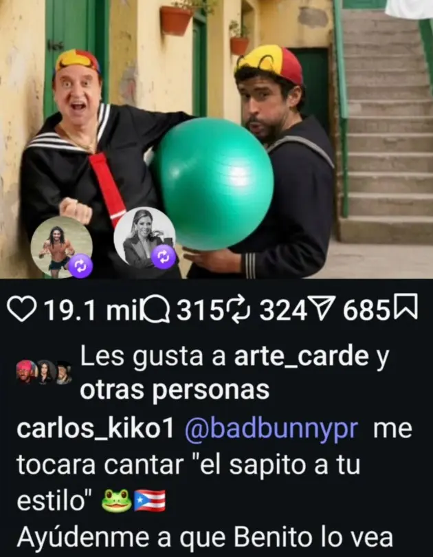 Carlos Villagrán manda mensaje a Bad Bunny Instagram