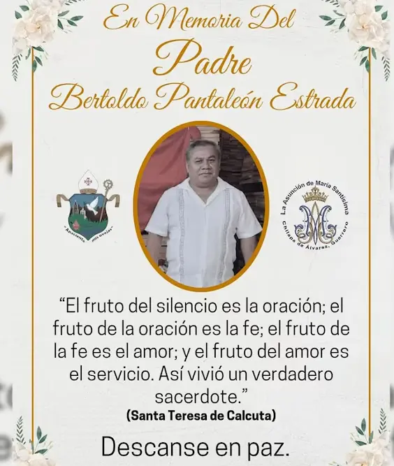 La noticia fue confirmada por la propia diócesis a través de una esquela difundida en redes sociales. Facebook.