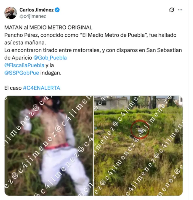 El periodista Carlos Jiménez compartió en sus redes sociales una fotografía del lugar donde fue encontrado el cuerpo. X.