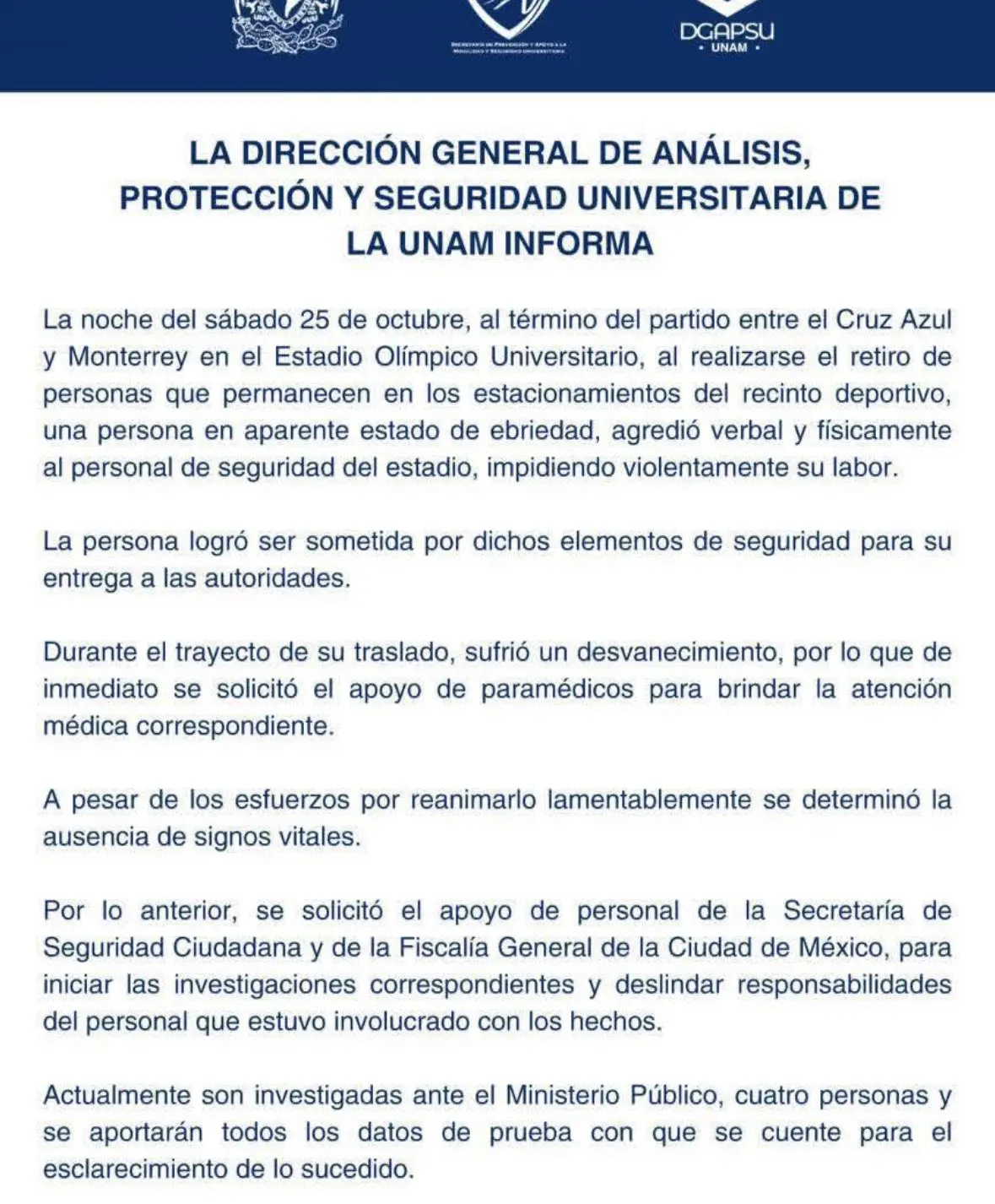 La postura de la UNAM.  Especial.