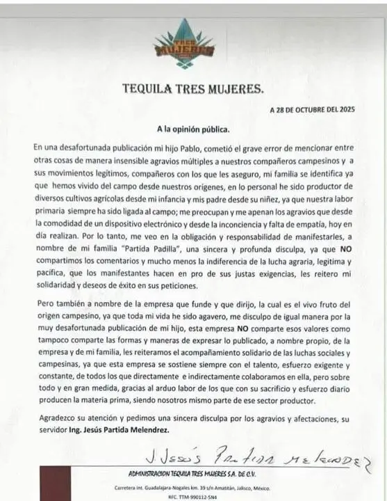 Comunicado Tequila Tres Mujeres Especial