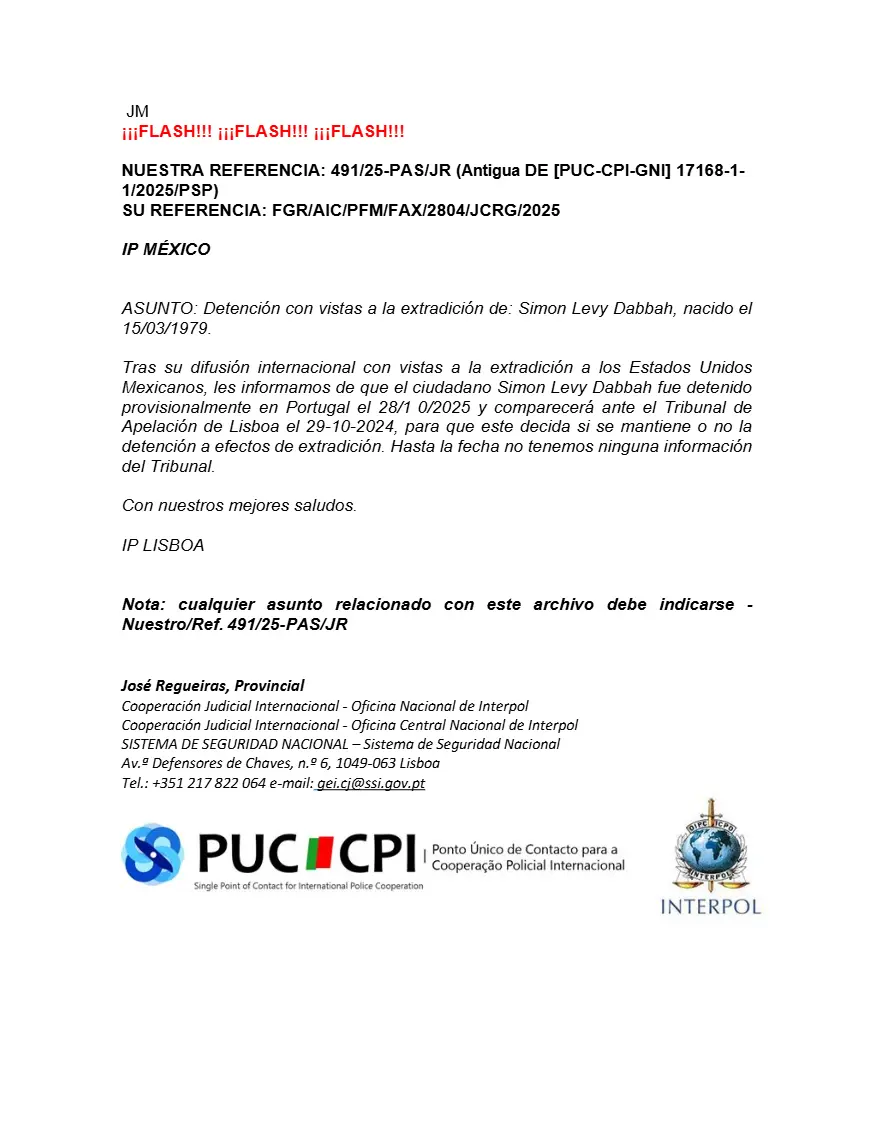 Comunicado de la Interpol Especial