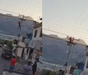 Recibe descarga de 13 mil voltios y cae de poste en Nuevo León | VIDEO