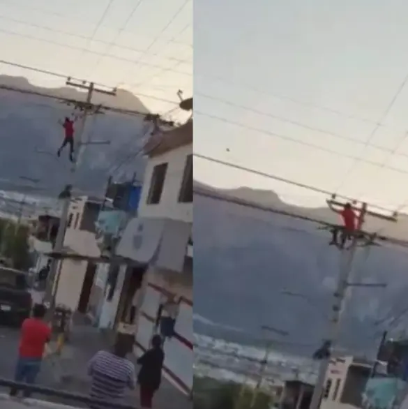Recibe descarga de 13 mil voltios y cae de poste en Nuevo León | VIDEO