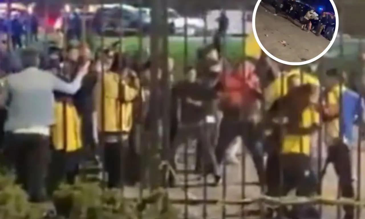  El momento de la pelea entre aficionados de Toluca y América. 