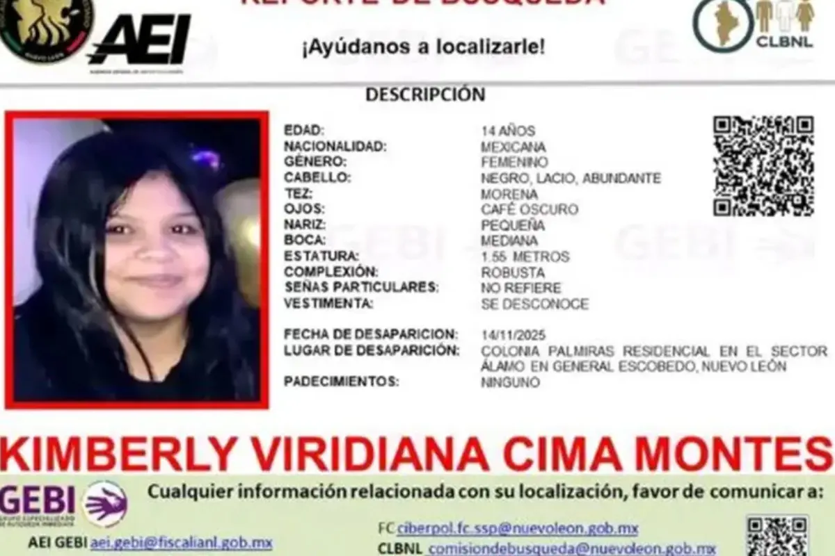  Desaparece Kimberly, adolescente de 14 años en Escobedo 