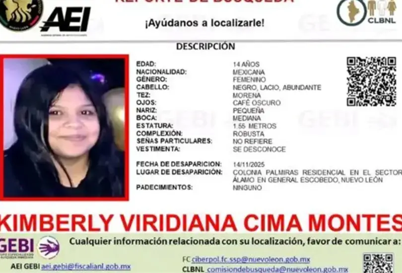 Desaparece Kimberly, adolescente de 14 años en Escobedo