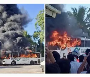 Estudiantes de Conalep quedan fuera de las Becas de Bienestar y queman camión en Tabasco