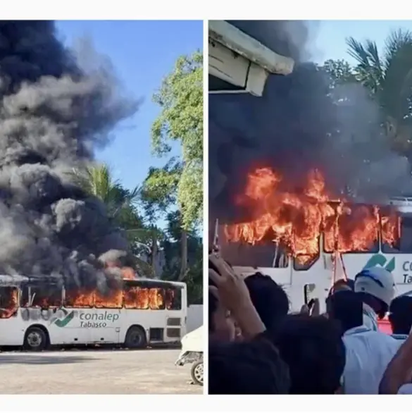Estudiantes de Conalep quedan fuera de las Becas de Bienestar y queman camión en Tabasco