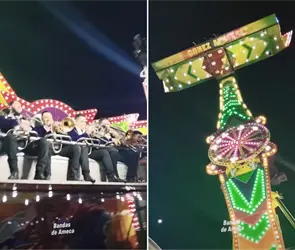 "El mundo es para los que se arriesgan": Banda sinaloense toca en vivo desde juego mecánico