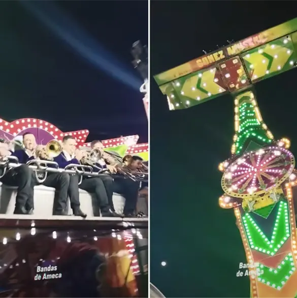 "El mundo es para los que se arriesgan": Banda sinaloense toca en vivo desde juego mecánico