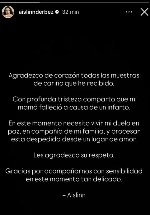 La actriz emitió un emotivo comunicado para confirmar el fallecimiento de su madre. Especial