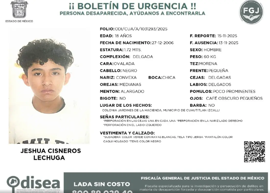 Jeshua fue visto por última vez el pasado 13 de noviembre. Especial