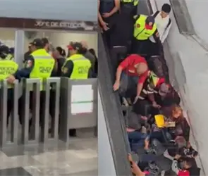Accidente en la L&iacute;nea 9 del Metro: usuarios caen de escaleras el&eacute;ctricas en Ciudad Deportiva