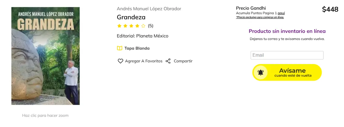 El libro, que ya está agotado en librerías, tienen un costo de 448 pesos. Captura de pantalla.