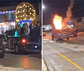 "Dios m&iacute;o": Momento exacto en que explota camioneta con pirotecnia llena de peregrinos