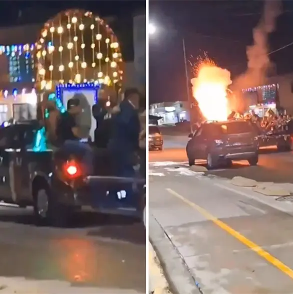 "Dios m&iacute;o": Momento exacto en que explota camioneta con pirotecnia llena de peregrinos