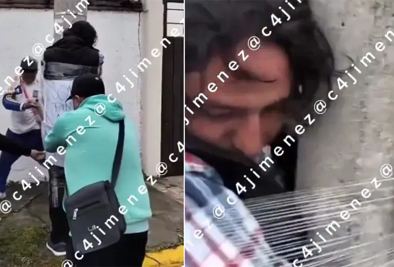 Agarramos a un ratero: Exhiben, golpean y emplayan a hombre acusado de vender licencias falsas en Tl&aacute;huac