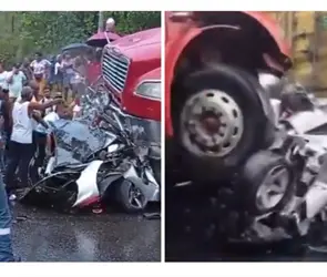 Momento de terror: padres se despiden de su hijo segundos antes de morir aplastados en la carretera | VIDEO