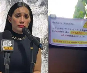 "Se&ntilde;ora, le pedimos que pague": Con gran lona exhiben presunta deuda en condominio de Sandra Cuevas