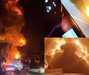 Accidente en la M&eacute;xico-Quer&eacute;taro: captan momento exacto de la explosi&oacute;n de pipa de gas