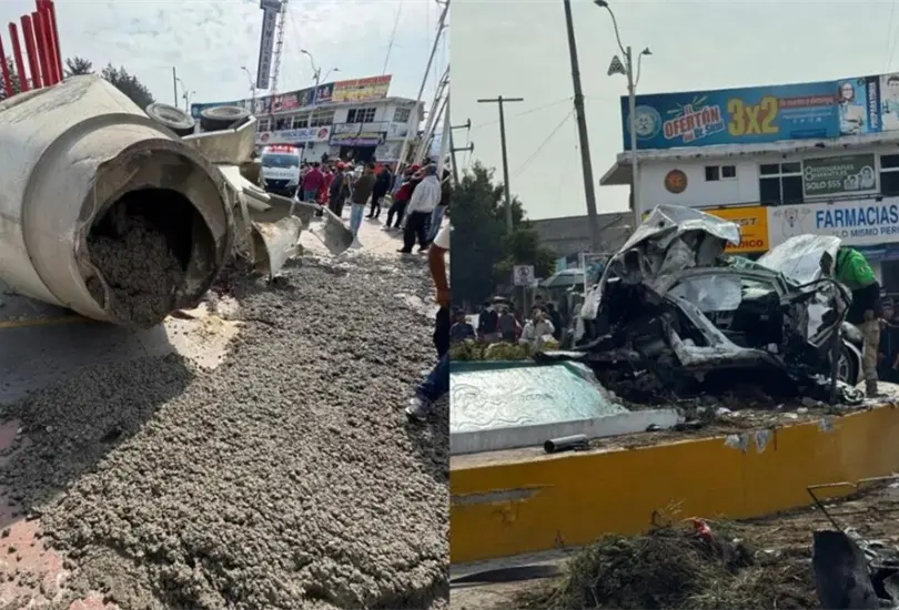 El cami&oacute;n perdi&oacute; el control, choc&oacute; contra varios veh&iacute;culos y volc&oacute; en una glorieta, provocando caos vial.