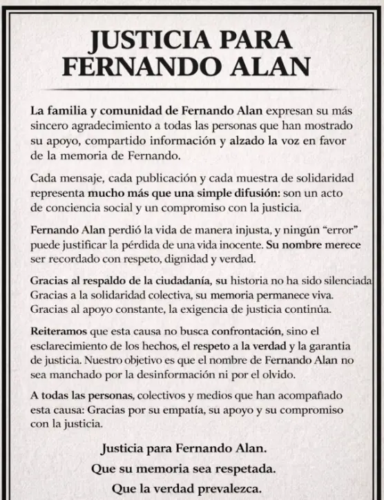 La familia ha sido clara: ningún error justifica la muerte de un civil. Facebook.